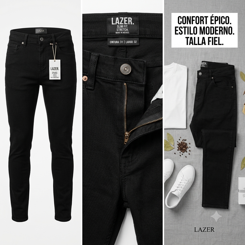 Pantalones de Mezclilla Negros Slim Fit de Alta Comodidad para Hombre - Talla 31x32