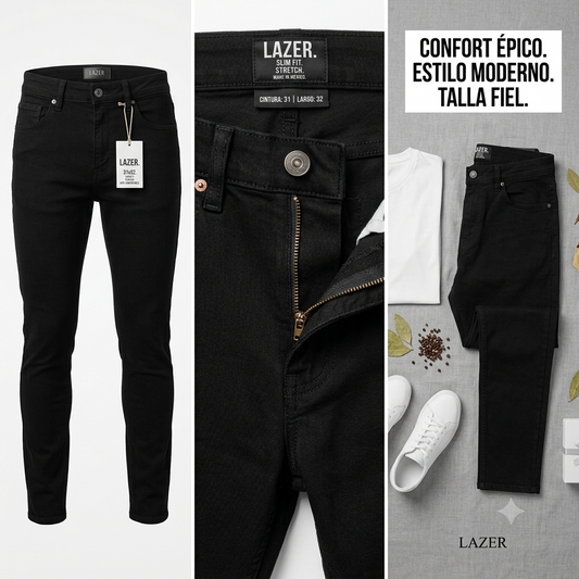 Pantalones de Mezclilla Negros Slim Fit de Alta Comodidad para Hombre - Talla 31x32